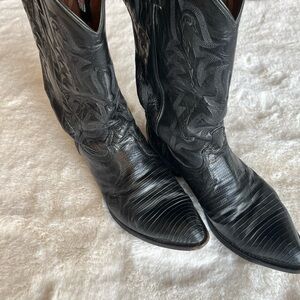 Tony Lama Black Teju Lizard Cowboy Boots Men's 11 1/2 E USA